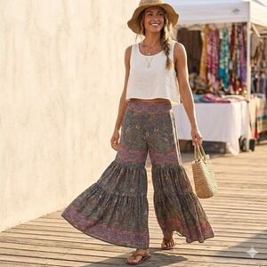 NWT Kathmandu Imports Boho Xra Wide Leg Pant Tiered Paisley Hippie Festival Sz S